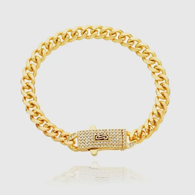 Monaco anklet 6mm Cuban chain women's anklet copper material electroplated 14k gold men's length can be customized