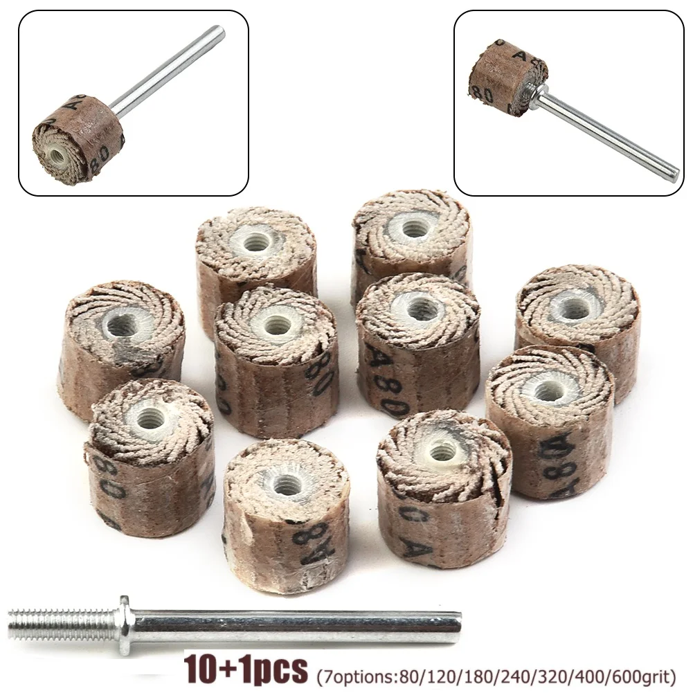 

10pcs Flap Grinding Wheel Sanding Disc 80-600# Grits Sandpaper Drill Sanding Attachment For Dremel Rotary Tools With Mandrel