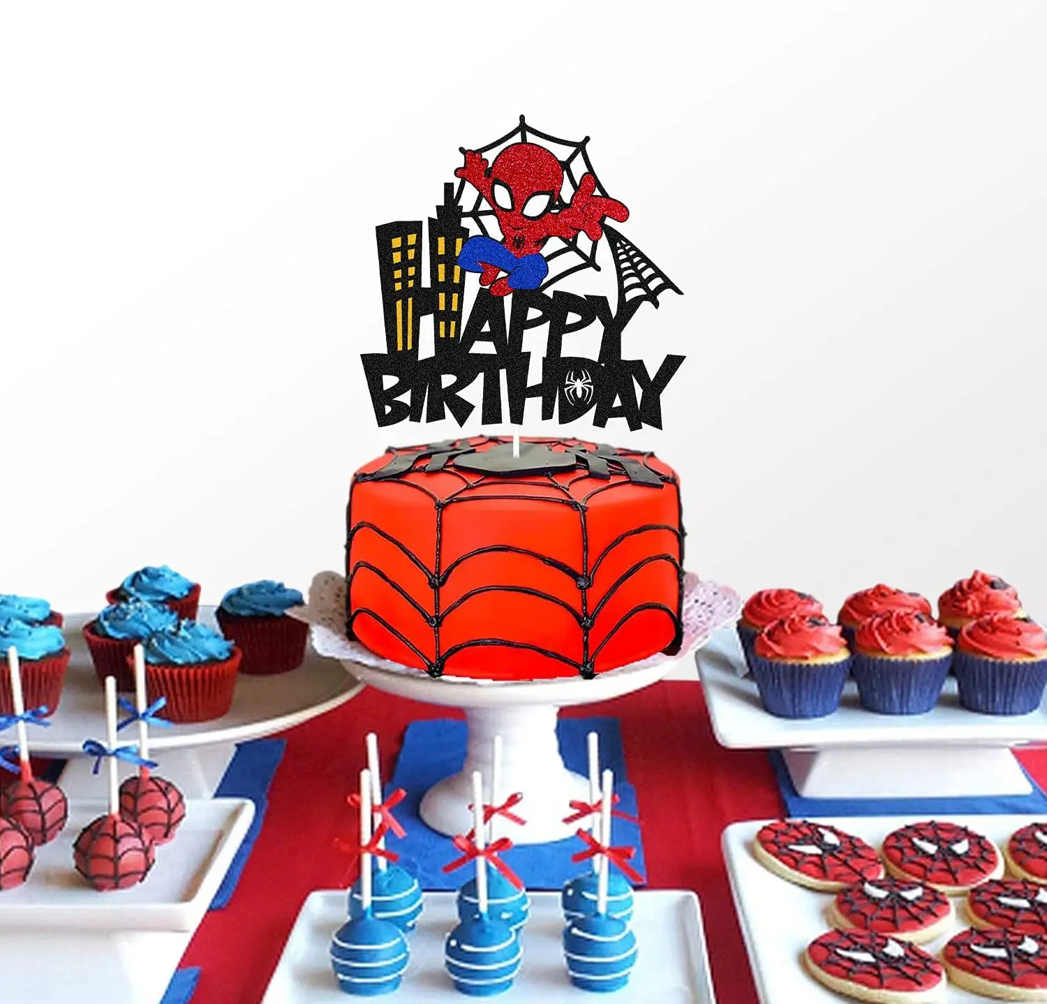 Spiderman Party Supplies Spiderman Party Toys Birthday Party Supplies Cake Decoration Toppers Super Hero Spiderman Cake Topper Set for Kids Boys Cartoon Movie Themed Happy Birthday