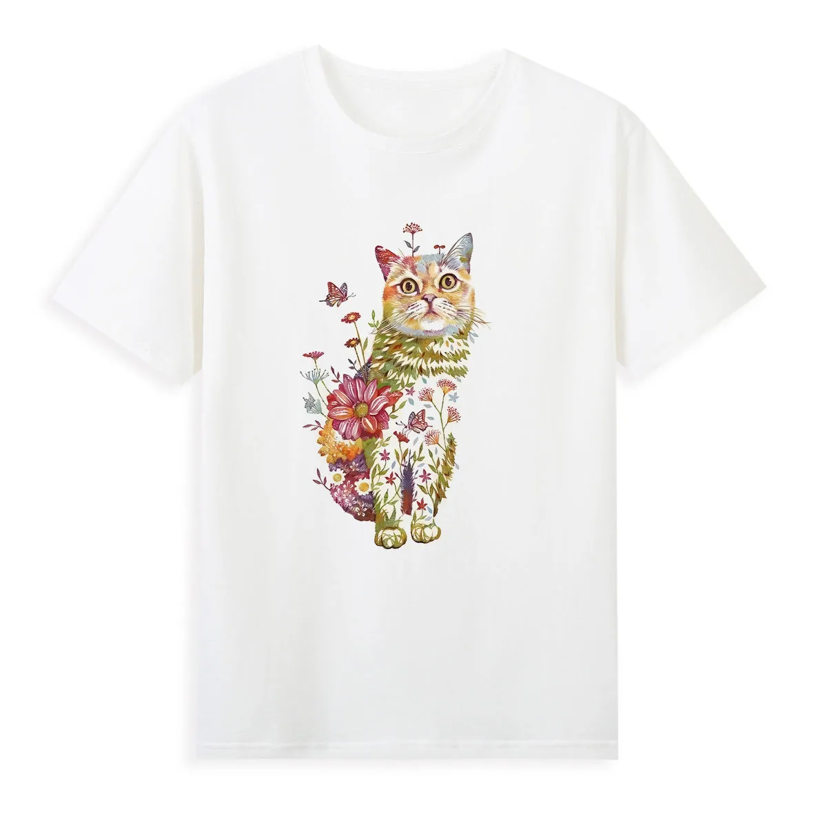 

Beautiful Flower Cat T-shirt Personalized Fashion Cute Women's Top Summer short sleeved clothing A304