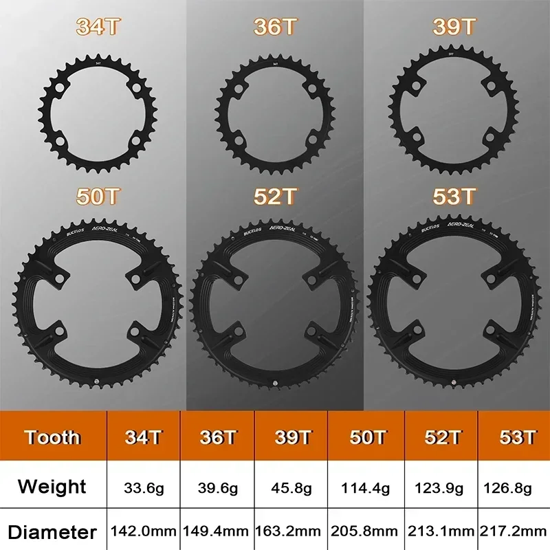 Description Picture 2 of itemBUCKLOS Road Bike 110BCD Chainwheel 34/36/39/50/52/53T Double Bike Sprocket Crown Bicycle Chainring for R7000 R8000 R9000