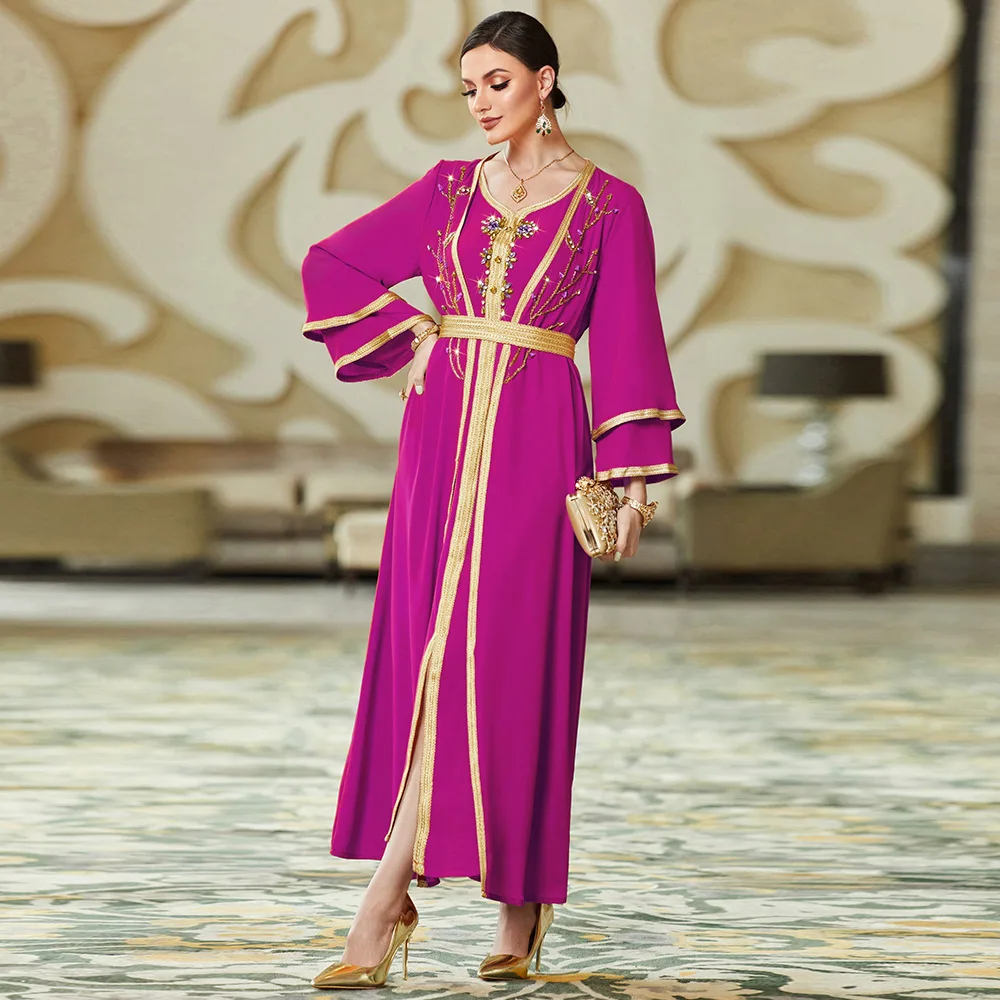 

Muslim Eid Women Loose Two Piece Suit Dress Embroidery Abaya Party Dresses Ramadan Abayas Caftan Kaftan Elegant Vestidos