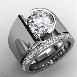 Silver Wide Rings for Women with Shining Synthetic Zirconia (B751 - Silver)