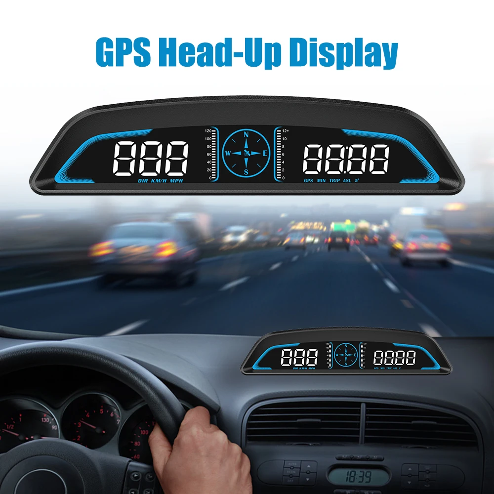 Compteur de vitesse de voiture Hud, Inclinomètre de véhicule, numérique Voiture  Hud Head Up Display Digital GPS Speedometer avec alarme de survitesse