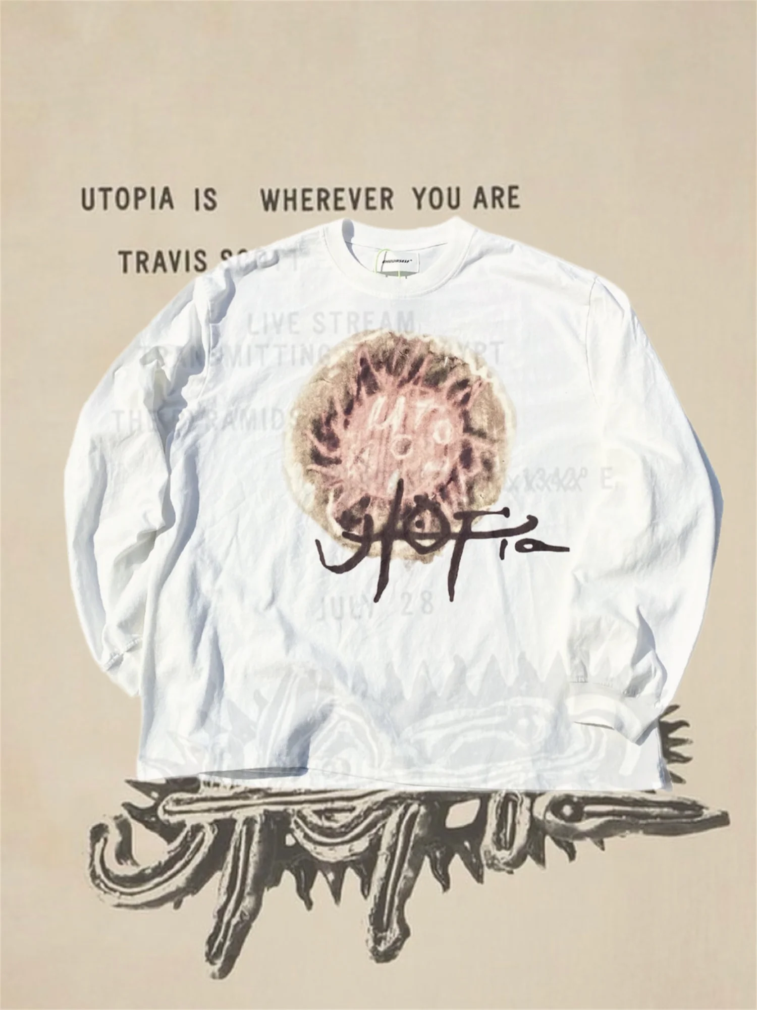 

CZTOP Vintage Fashion Travis UTOPIA Retro Streetwear Casual Loose Printing White Sweater Long Sleeve Pullover For Men