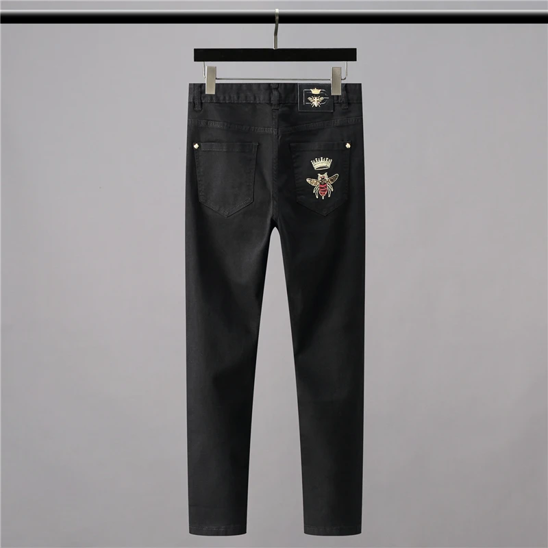 

High New 2022 Classical Vintage Morden Luxurious Embroidered Bee Crown jeans Cotton Denim Pants comfort casual 28-38 #N404