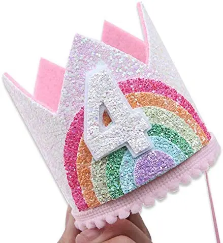 Baby Crown Hat,Birthday Crown,Party Hat Felt Rainbow Theme Birthday Party Crown 1st 2nd 3rd Happy Birthday Party Decor Kids Baby Shower Number Hat Unicorn