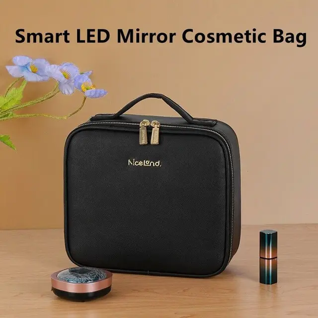 2023 New Smart LED Makeup Bag With Mirror Large Capacity Compartments  Waterproof PU Leather Travel Cosmetic Case For Women - AliExpress