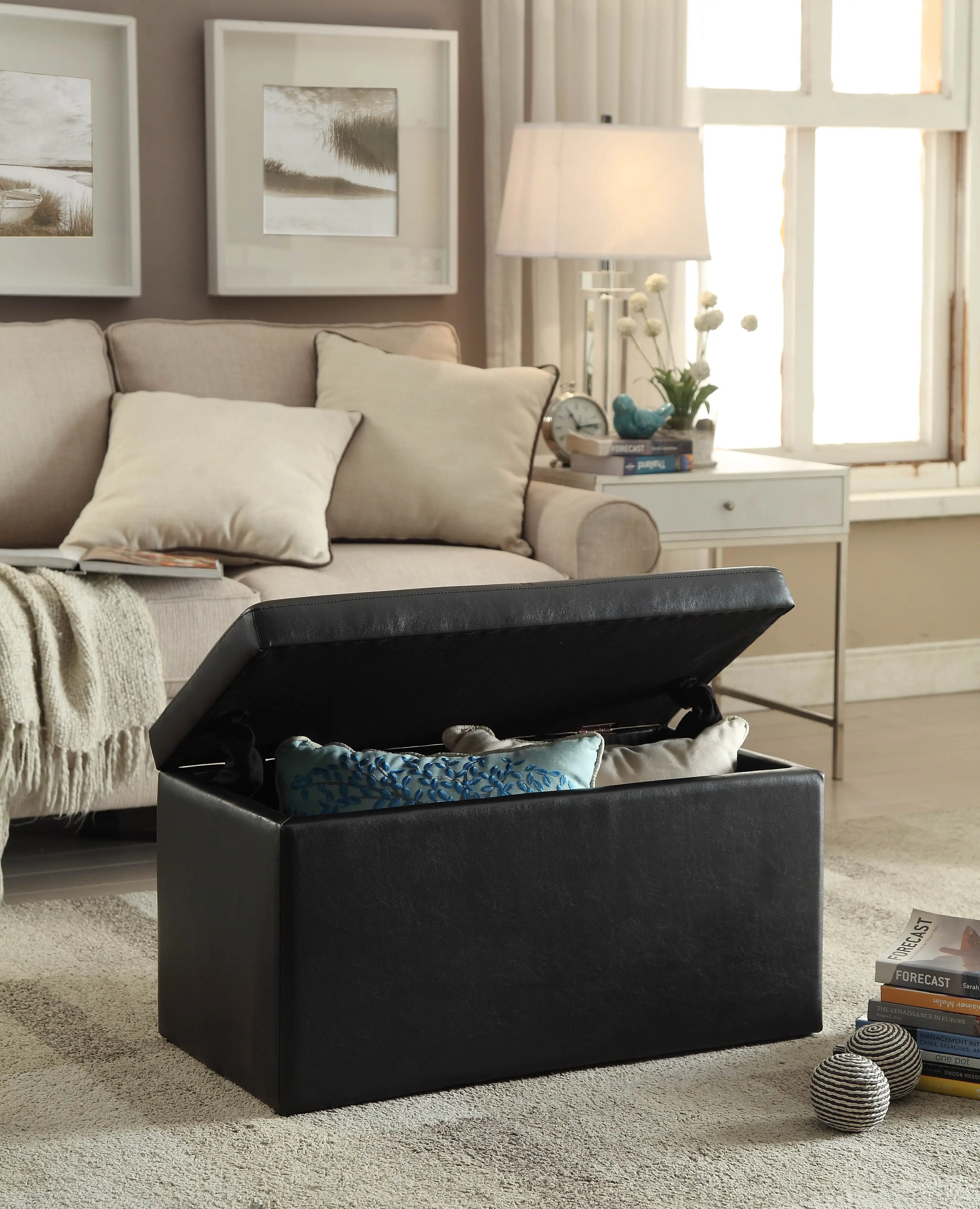 

30-inch Hinged Storage Ottoman, Black