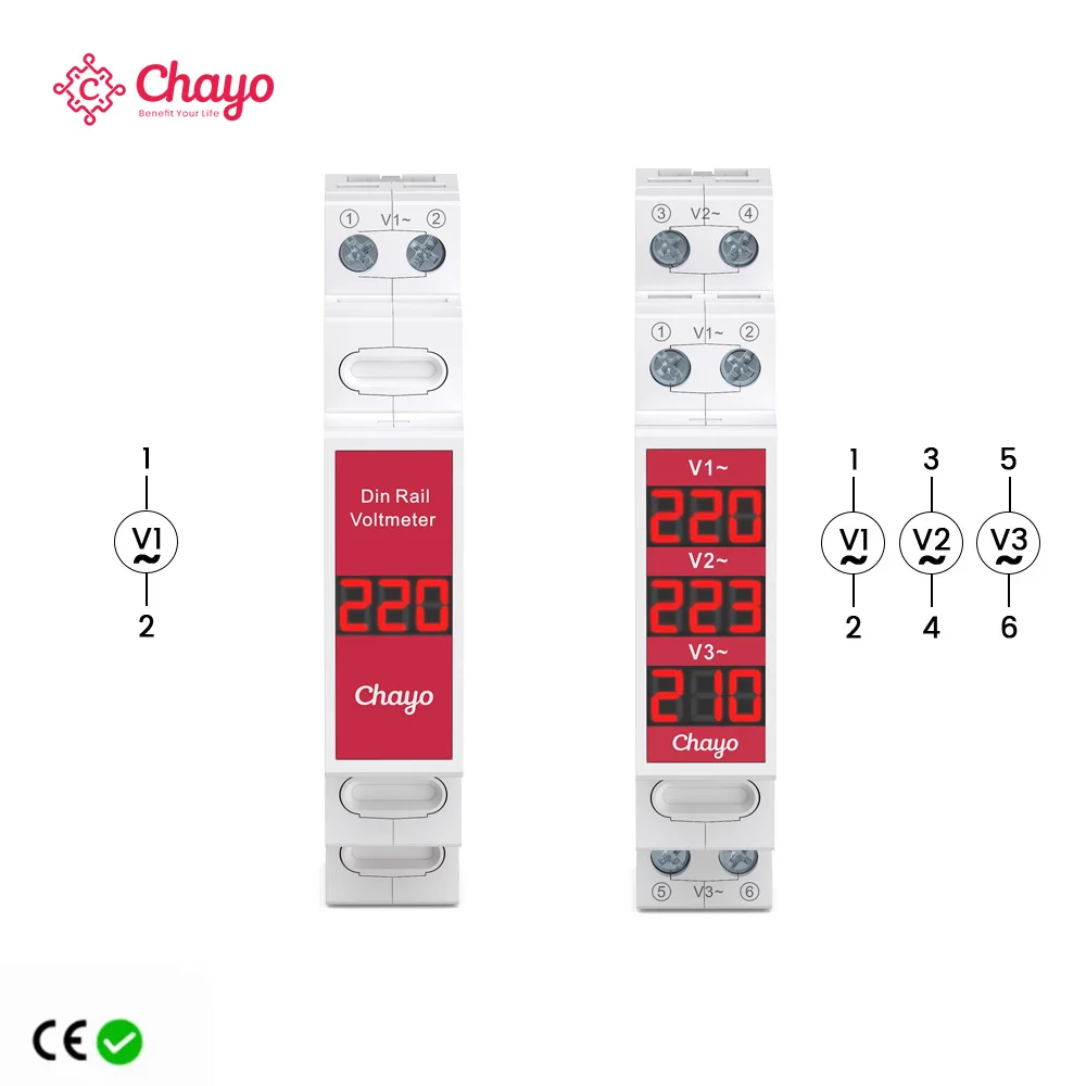 Compact Din Rail Voltage Meter with LED Digital Display (AC 60-450V)