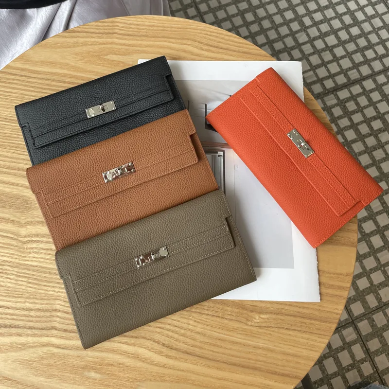 Bolso de Mano de Piel Vacuna de Primera Capa para Mujer, Estilo Moderno, Multifuncional, con Clip para Dinero, Cartera para Teléfono de Alta Gama, Accesorios de Moda