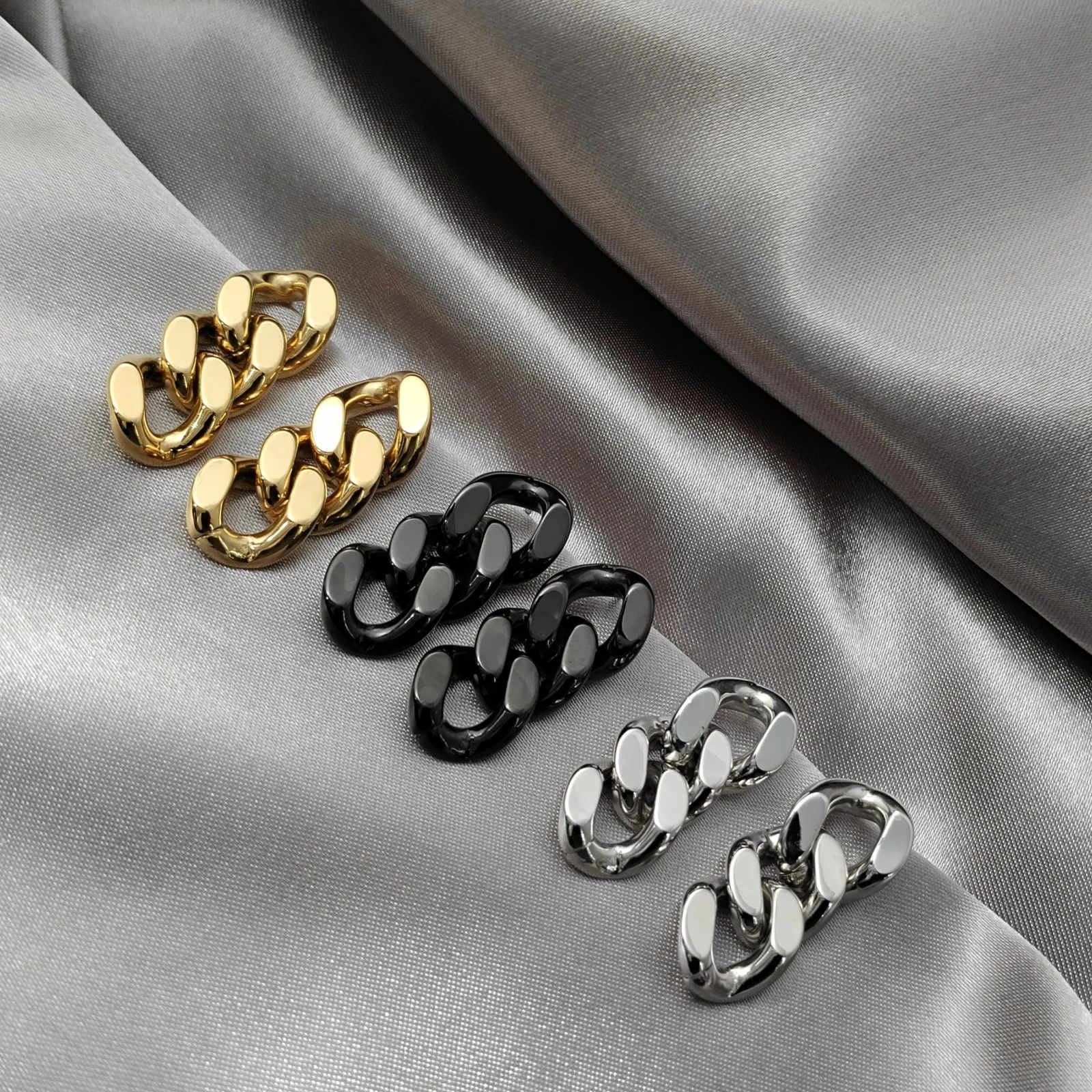 Sda 18K Placcato Oro Argento Nero Grosso Orecchino Catena A Maglia Cubana Orecchini A Prova Di Acqua 316L Graffetta Catena A Maglie Gioielli