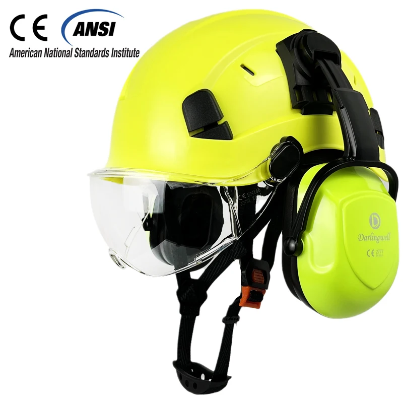 DARLINGWELL CE Construction Safety Helmet with Goggles for Engineer Visor with Earmuff, Work Cap, ABS Hard Hat, ANSI Industrial