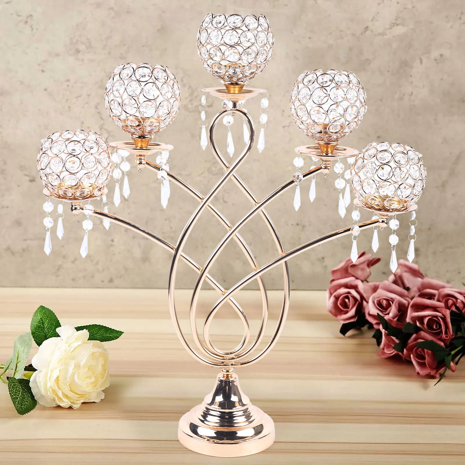 

5 Arm Clear Crystal Candelabra Weddings Candle Holder Candelabr Candlestick NEW