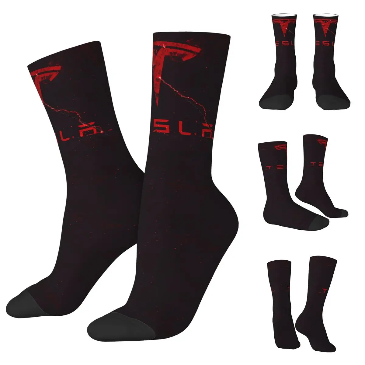 Tesla Red Logo Unisex Socks,Warm 3D Print Happy Socks Street Style Crazy Sock