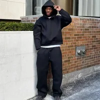 American street For Men Two Piece Fashion Solid Color Fleece Oversized Sweatshirt Suit Y2K Harajuku Hip Hop Slacks Jogging Pants 1