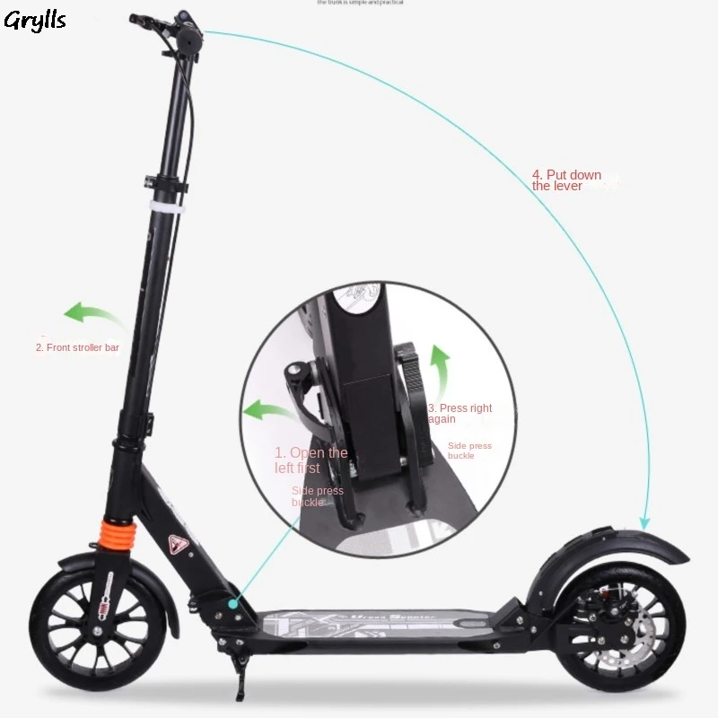 GRYLLS disc brake adult SCOOTER Aluminum alloy two-wheel folding scooter for children and teenagers