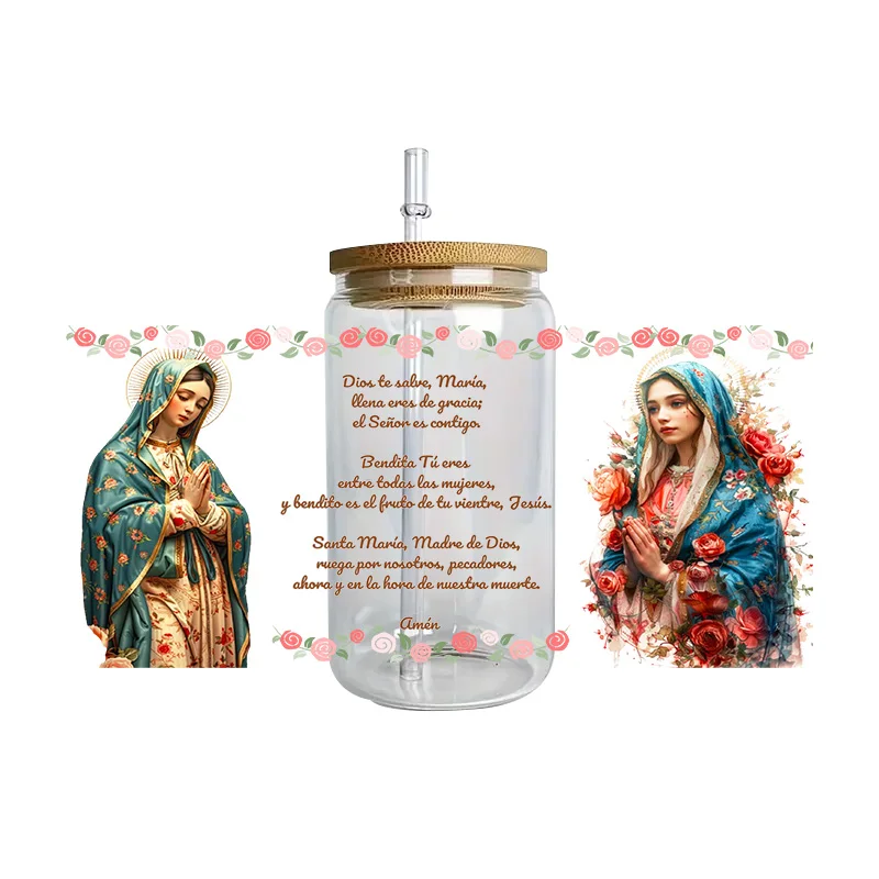 Jesus Series Easy peel waterproof DIY Decals 3D transfers uvdtf crystal stickers 16oz uv dtf cup wraps for Glasses