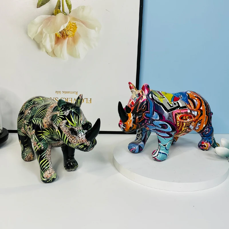 Noric Color Rhinoceros Statue Abstract Graffiti Animal Model Rhino