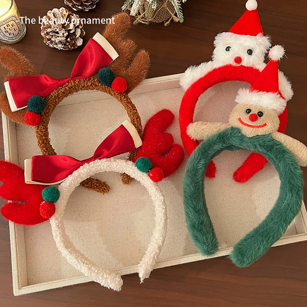 Cute Plush Elk HeadBand Female Christmas Dress Up High Headtop Deer Antlers Hair Hoop Gingerbread Women Face Wash Hair Band hair accessories,hair headband,deer ears headgear