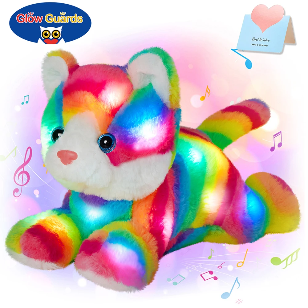 Plush Toy 33cm Rainbow Cat Luminous with LED Light Musical For Girls
