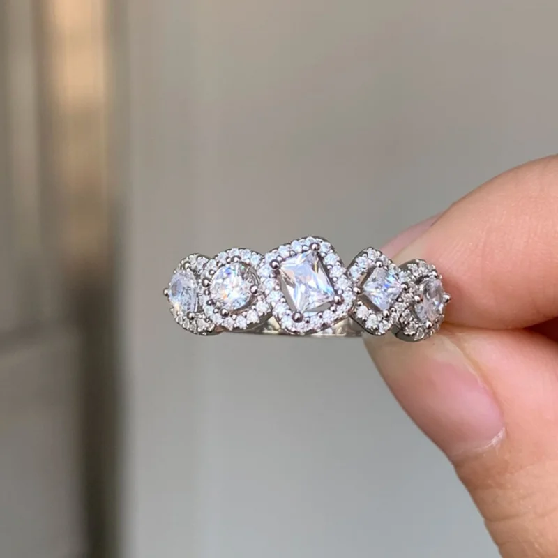 Contemporary Wedding Rings for Women with Shimmering Zirconia Embellishments: Elegant Silver Accessories for Engagement, Ceremony, and Fashion