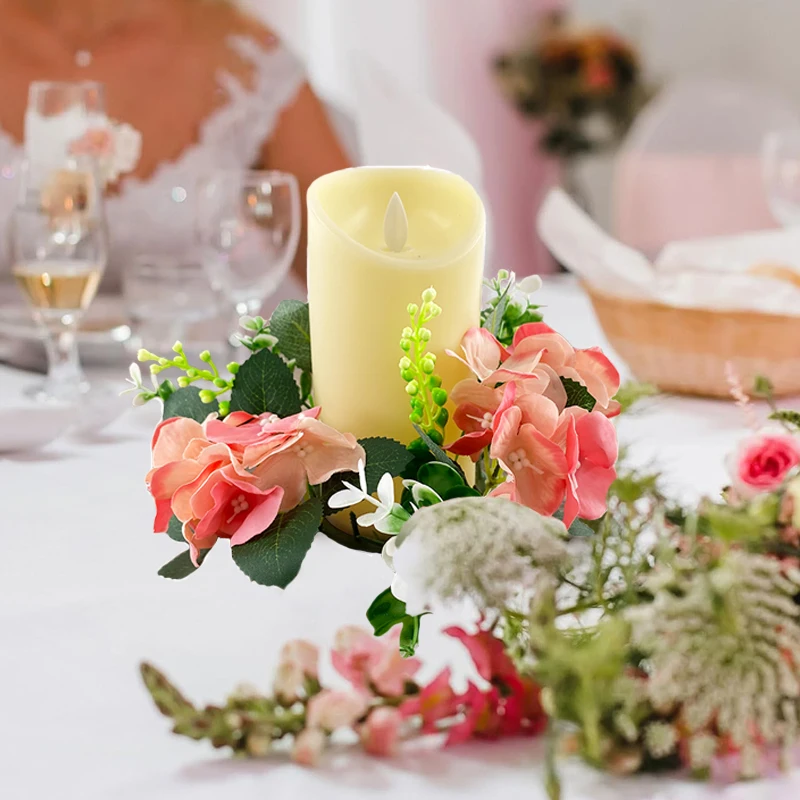 Rose Floral Candle Rings Wreaths Spring Artificial Rose Wreath