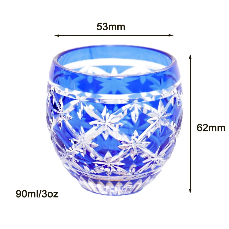 Drinking Glass Crystal Shot Glasses Liqueur Liquor Spirit Sake Glass Edo Kiriko Hand Cut Clear With Gift Box Sky Blue Red Green 3oz/90ml 1PC