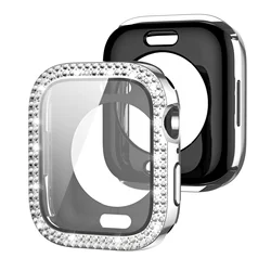 Luxury Diamond-Studded Apple Watch Case with Screen Protector and Bling Glass Cover for 41mm series 9-8-7 (Sliver)