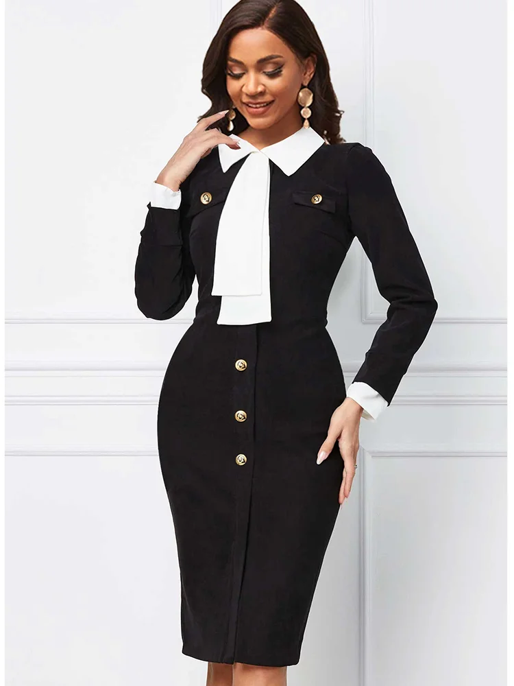 2023 Summer Dresses for Women Solid Long Sleeve Button Design Work ...