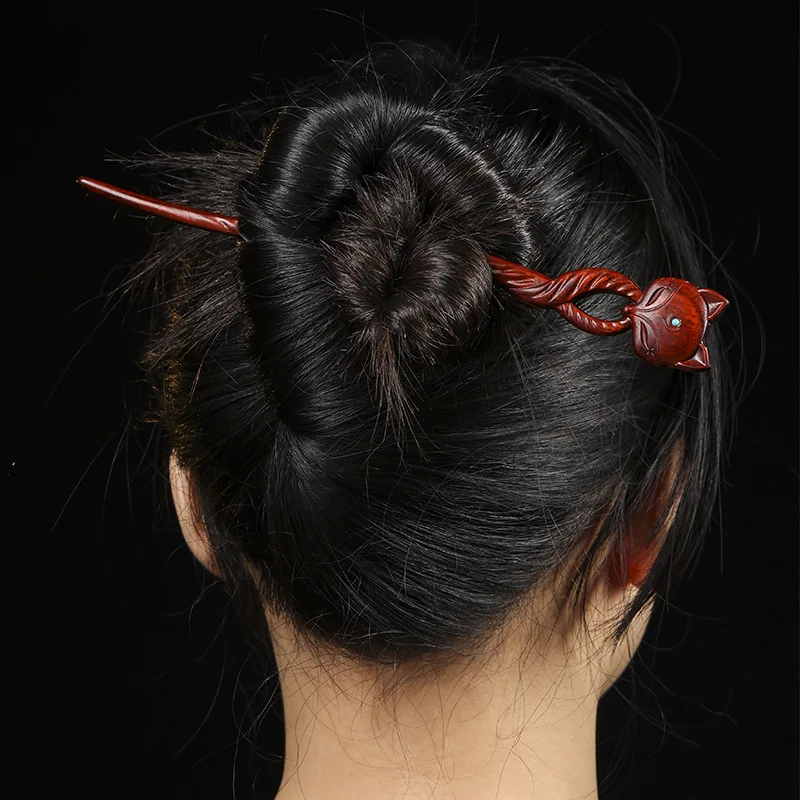 Natural Small Leaf Palissandro Vintage Mogano Phoenix Nine Ruyi Koi Wood Hairpin Women'S Hanfu Birthday Regalo Di San Valentino