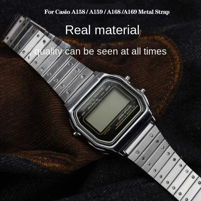 Cinturino Vintage In Acciaio Inossidabile Da 18Mm Per Casio A159W /A158Wa/A168/A169 /B650 /Aq230/ 700 Cinturino In Metallo Mrw200/Aeq-110
