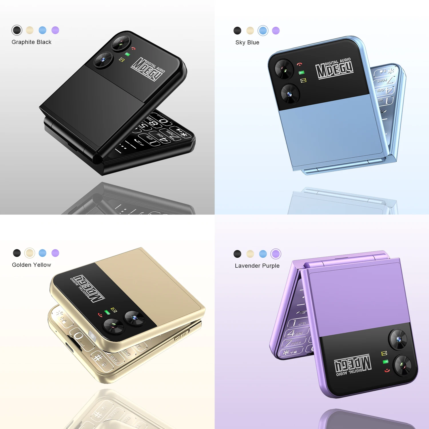 SERVO Flilo4 Foldable Mobile Phone 4 SIM Standby 2G GSM 2.6'' Screen Magic Voice Speed Dial Auto Call Recording Blacklist Type-c