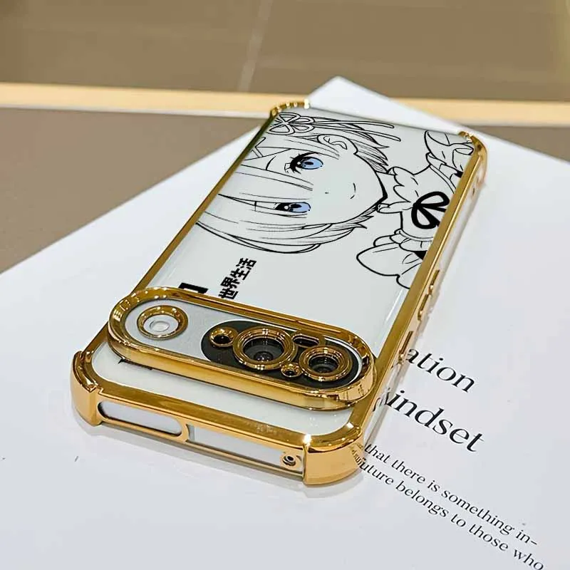 Kawaii Rem Emilia Plating Drop-Proof Transparent Phone Case