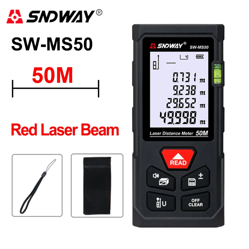 Laser Rangefinder SNDWAY Digital Tape Measure 40M/50M/120M Precision With Distance/Area/Volume/Self-calibration