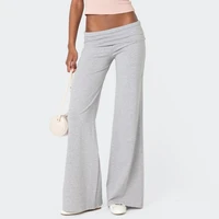 Casual Wide Leg Sweatpants for Women Fold Over Low Rise Flare Yoga Lounge Pants Back to School Clothes for Teen Girls Outfits - Image 2
