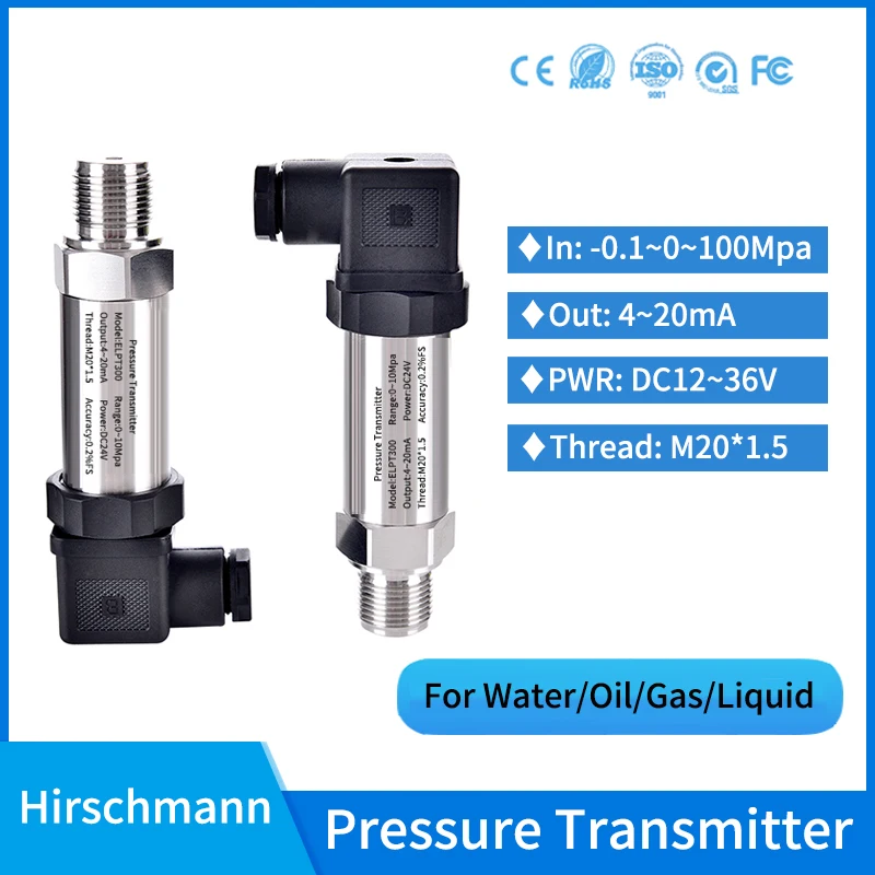 

Absolute 0-100MPa Diffused Silicon Membrane Pressure Sensor Transducer Diaphragm Hydraulic 4-20mA Pressure Transmitter