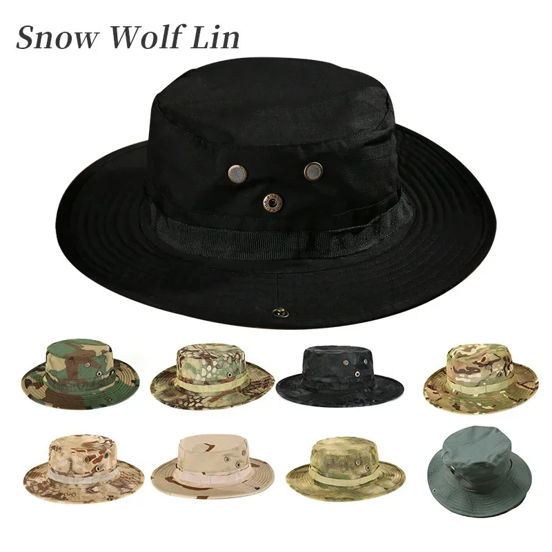 Outdoor Camouflage Jungle Hat round Edge Mountain Climbing Cap Unisex Fishing Village Hat Sunshade