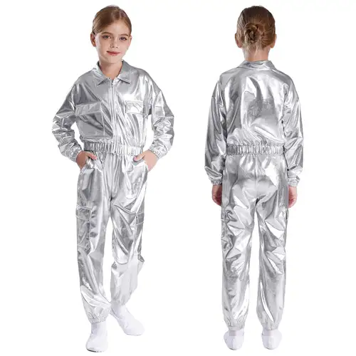 Kids Boys Girls Jazz Hip-Hop Street Dance Performance Costume Metallic Shiny Long Sleeve Athletic Jacket Coat with Pants Outfits - Image 7