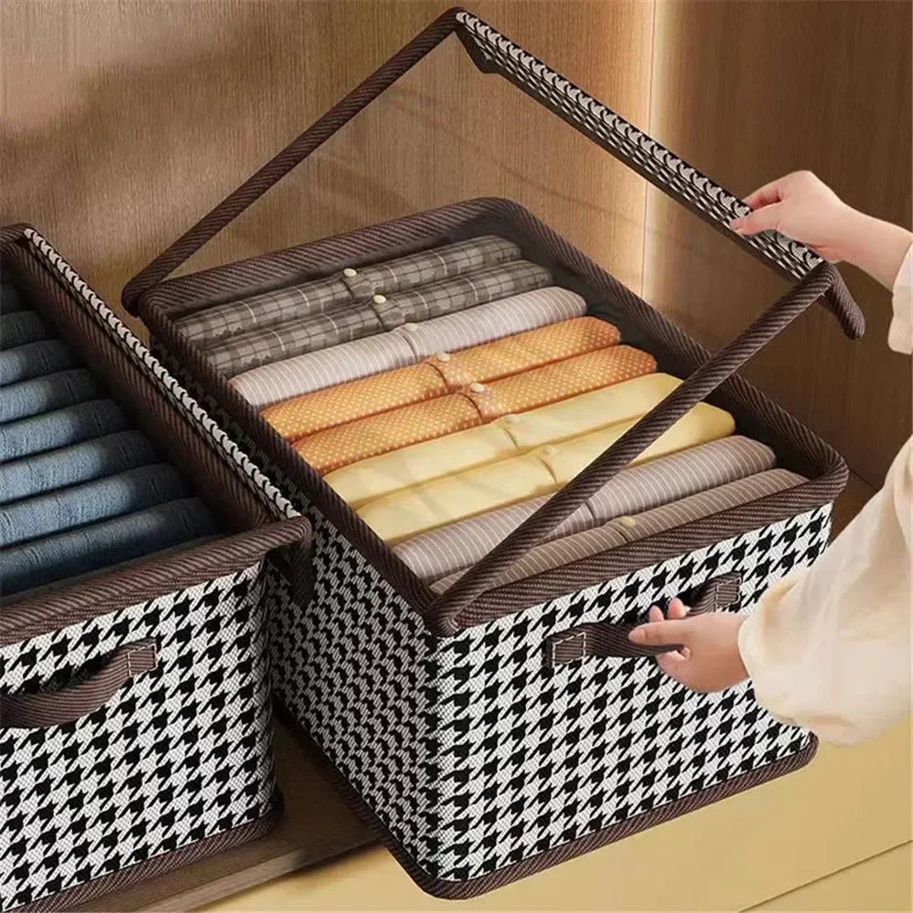Bedroom Clothes Storage Box With Transparent Lid Drawers Organizer For T-Shirt Pants Underwear Organizer Wardrobe Storage