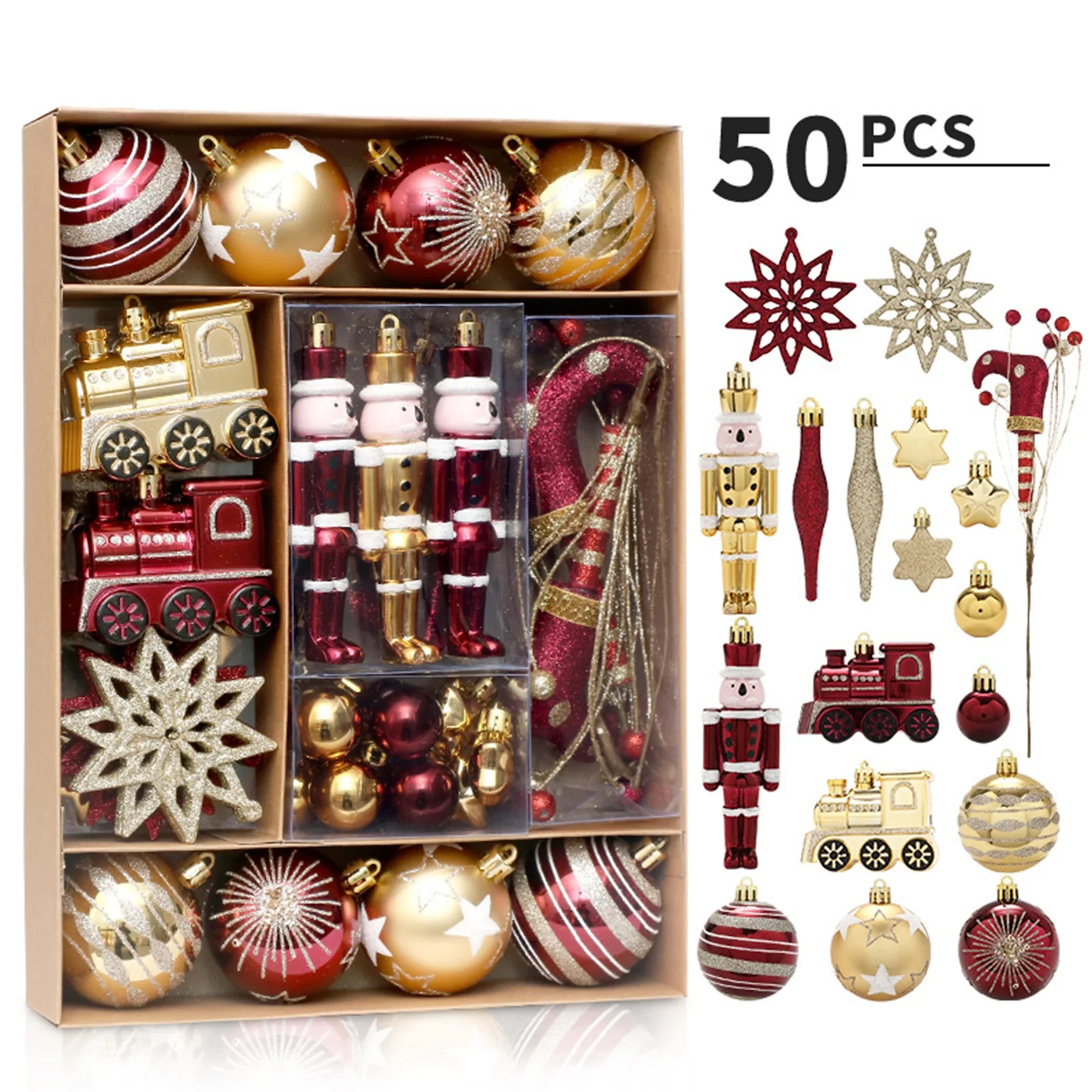 thumbnail image 1 of Kit de adornos navideños, bonitos adornos decorativos colgantes, bolas de Navidad, estrellas, bastones de caramelo, regalo, 1 of 5