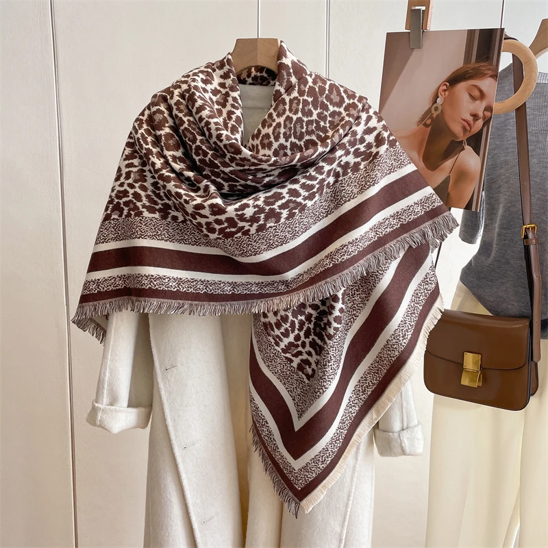 

Pupolar Leopard Print Cashmere Warm Scarf 2023 Brands Women Thick Pashmina Travel Blanket Shawl Wraps Bufanda Stoles Echarpe