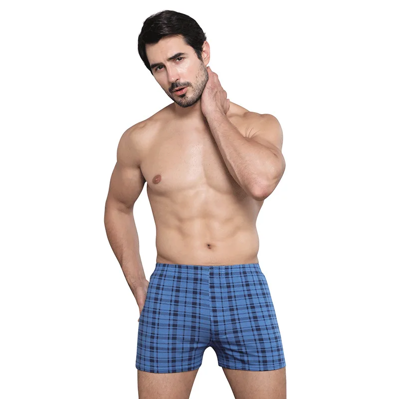 Men's Pure Cotton Underwear Oversized Loose Breathable Home Sleepwear Aro Pants Fashion Casual Plaid Flat Corner Underpants