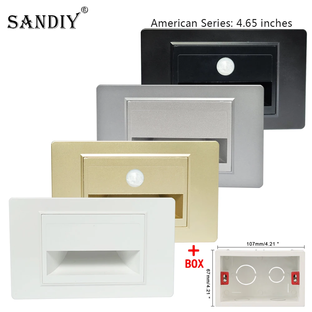 SANDIY American LED Step Light Wall Lamp Pir Sensor Motion Night Lighting for Stair Aisle Closets Recessed Sconce US Size Box