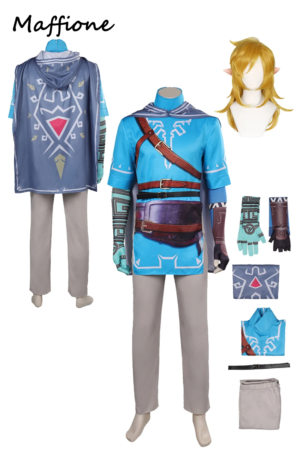 Link Top and Trousers with Cloak and Bags - Men Cosplay