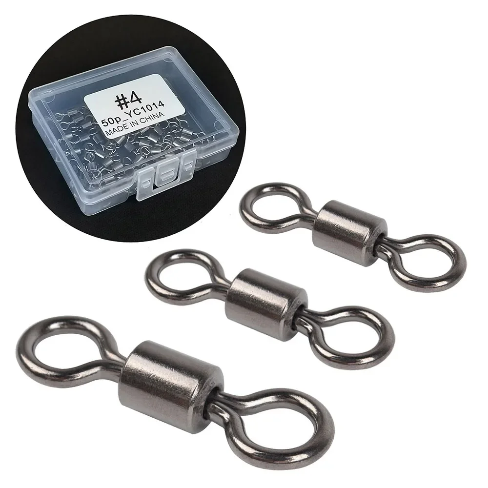 50-or-100-pcs-Fishing-Barrel-Bearing-Rolling-Swivel-with-Box-Solid-Ring ...