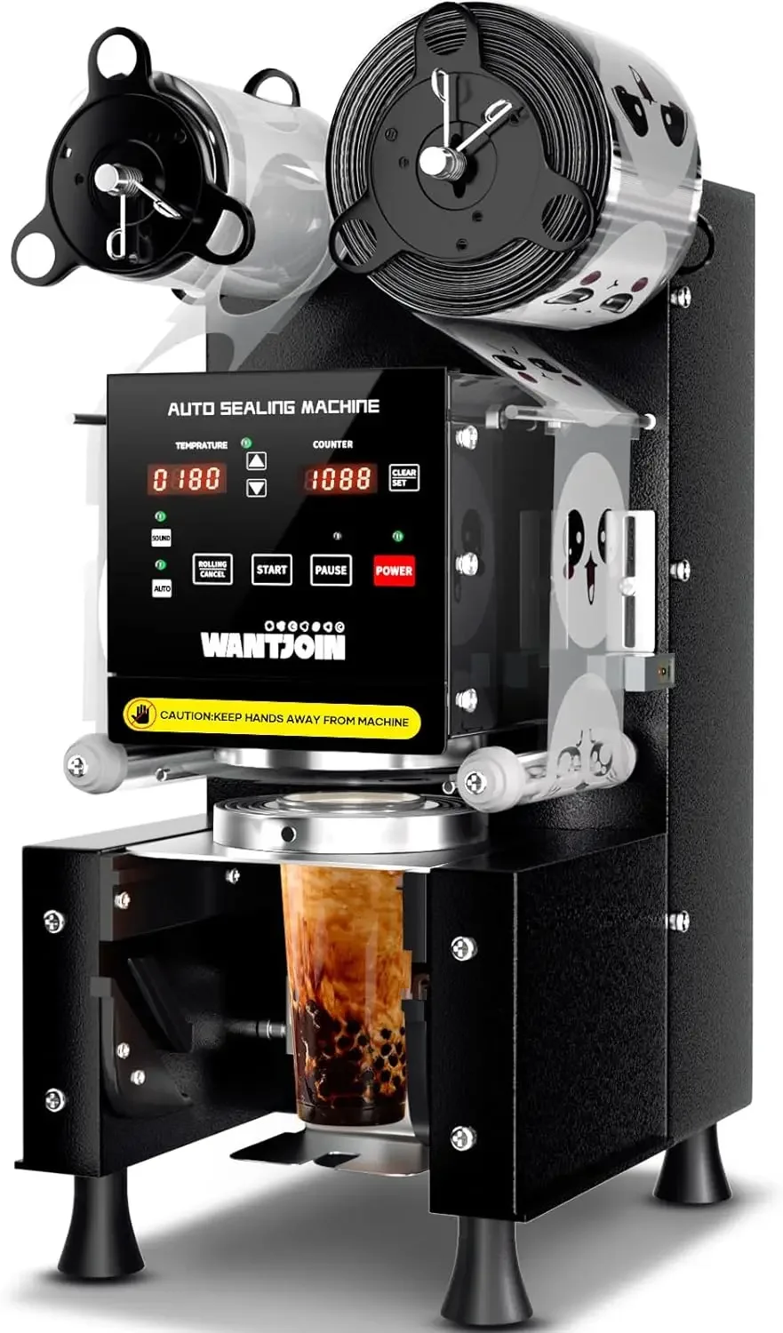

WantJoin Machine Full Automatic Cup Sealer Machine 90/95mm Electric Cup Sealing Machine 500-600 Cups/H Digital Control LCD Pane