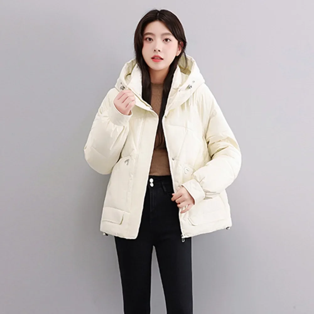 

Meilly Gecko Down Cotton Coat Women Short Hooded Jacket 2023 Winter New Fashion Big Pockets Loose Thick Warmth Coat Clothing