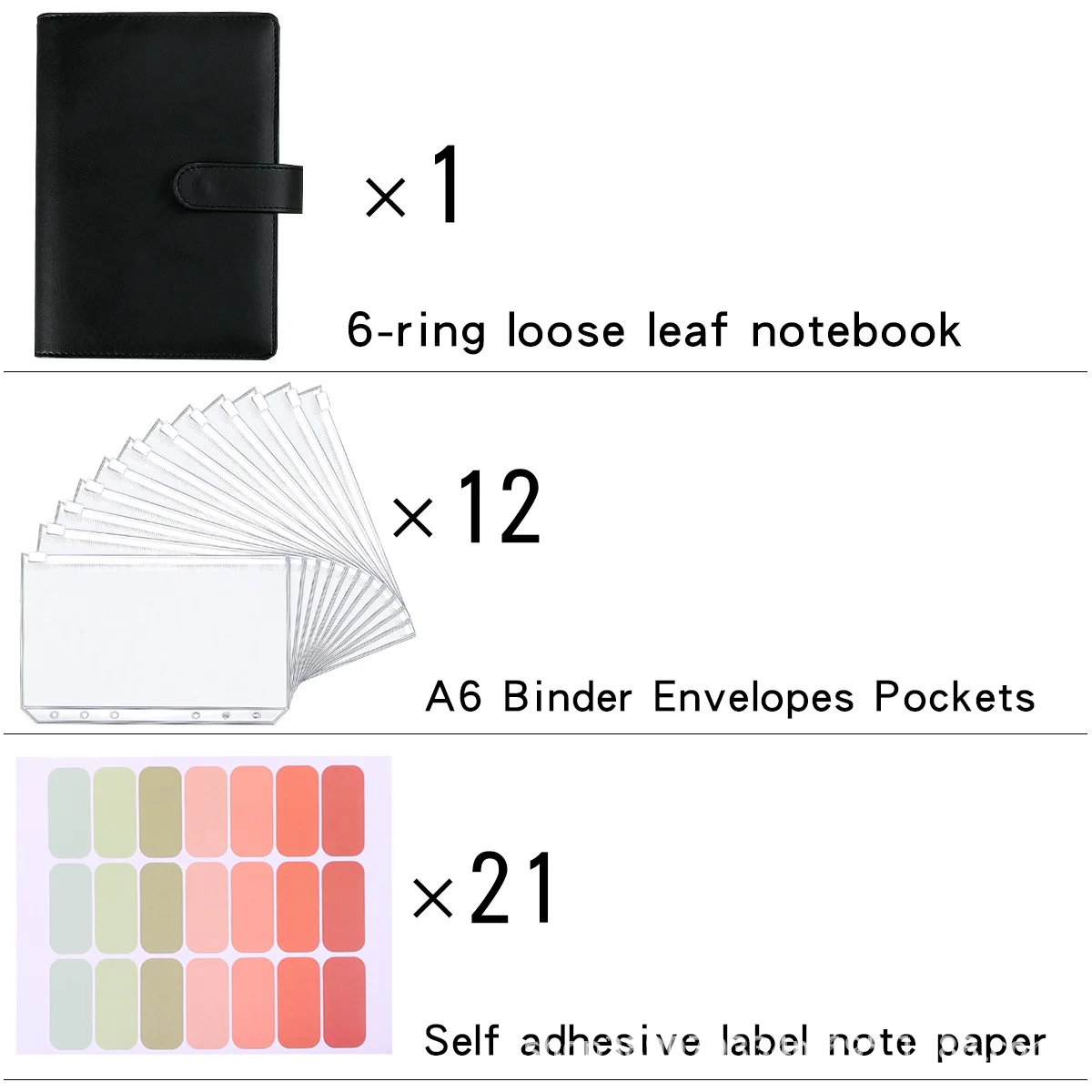 Budget Binder A6 Budget Binder Planner With 12 Pieces Cash Envelopes 12 PCS A6 Pockets Colorful PU Leather Notebook