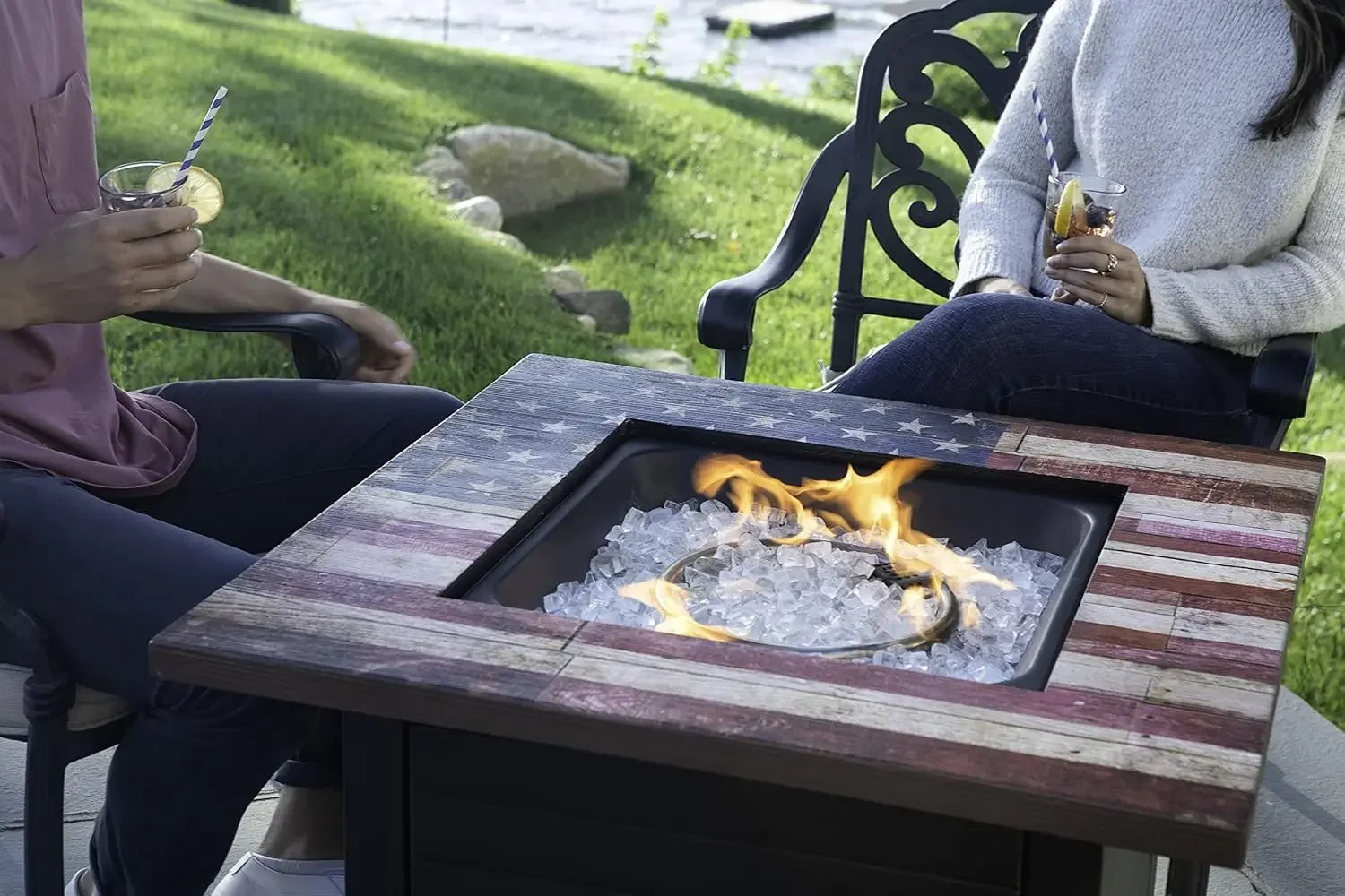 Outdoor Propane Fire Pit Square 30" Endless Summer The Liberty White Fire Glass Protective Cover Patented